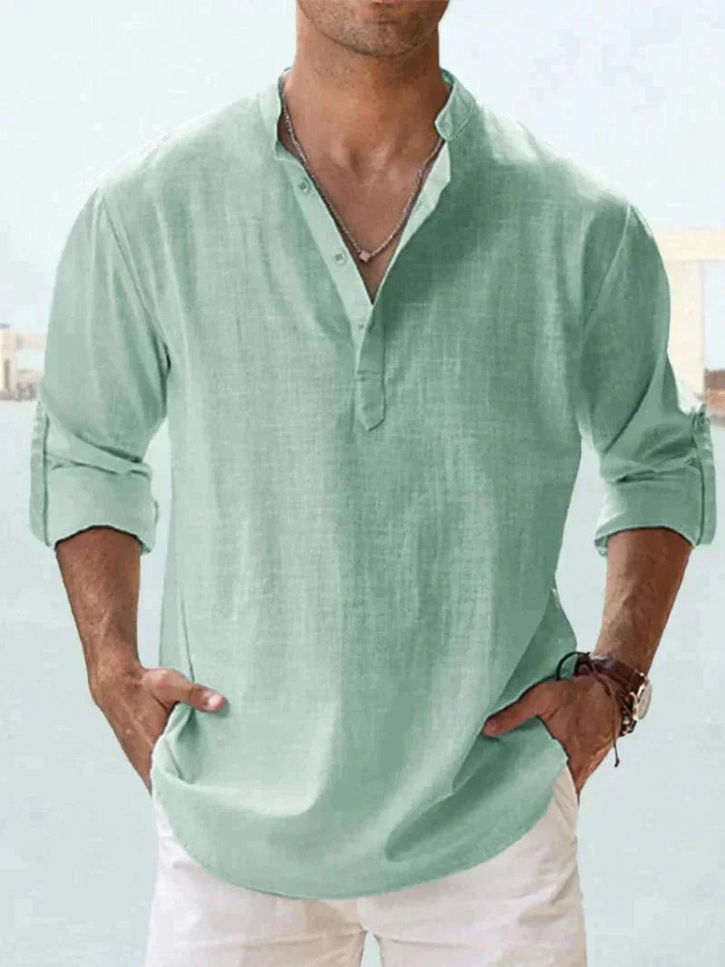 Men's Linen Half-Button Up Shirts